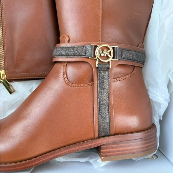 Michael Kors Mindy Leather and Signature Logo Trim Boot over the Knee - Picture 12 of 15